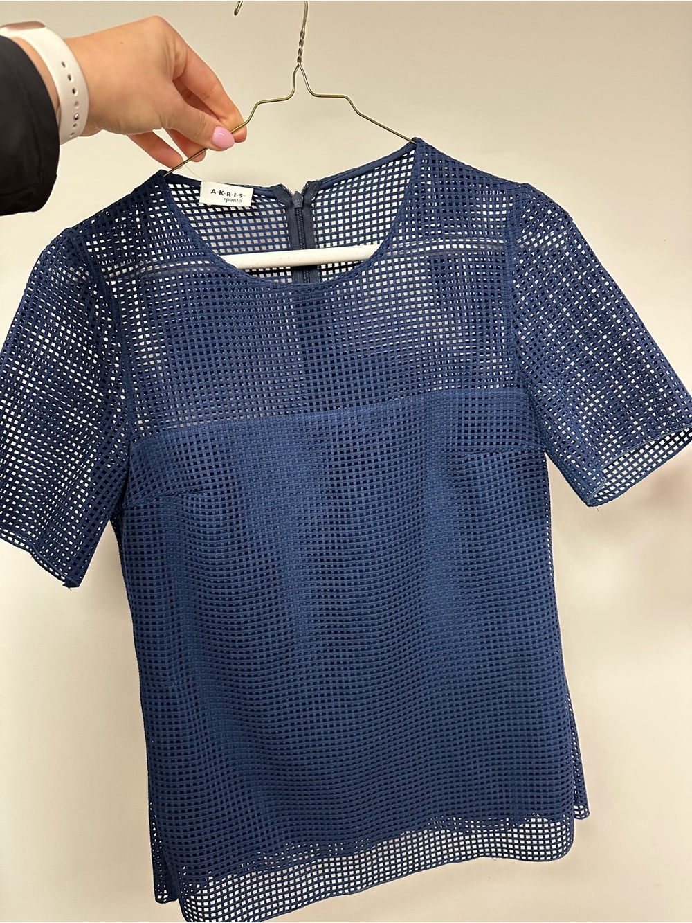 Akris Punto Navy Mesh Short-Sleeve Top